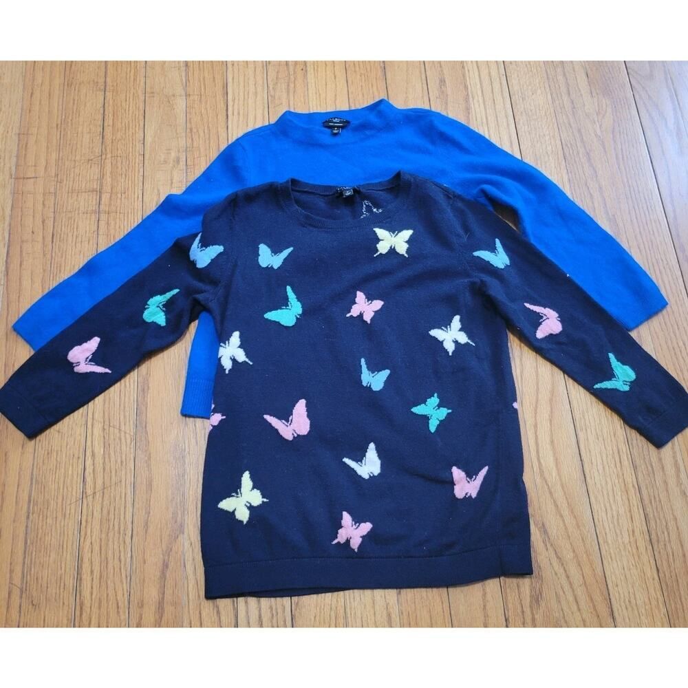 Lot Of 2 Talbots Petite P Royal Blue Cashmere & Butterfly Art-to-Wear Sweater